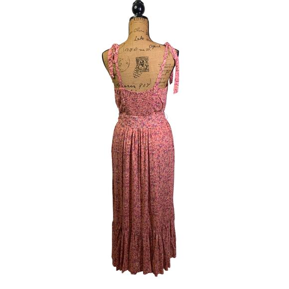 J. CREW Dress 10 Pink Micro Floral Tie Shoulder & Waist Belt Tiered Slit Skirt - Picture 4 of 15